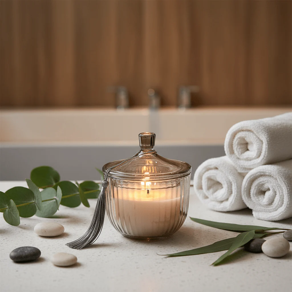 Home Fragrance Bay Leaf & Lime Refreshing Scented Candle with Premium Glass Jar – 10 cm - Image 4