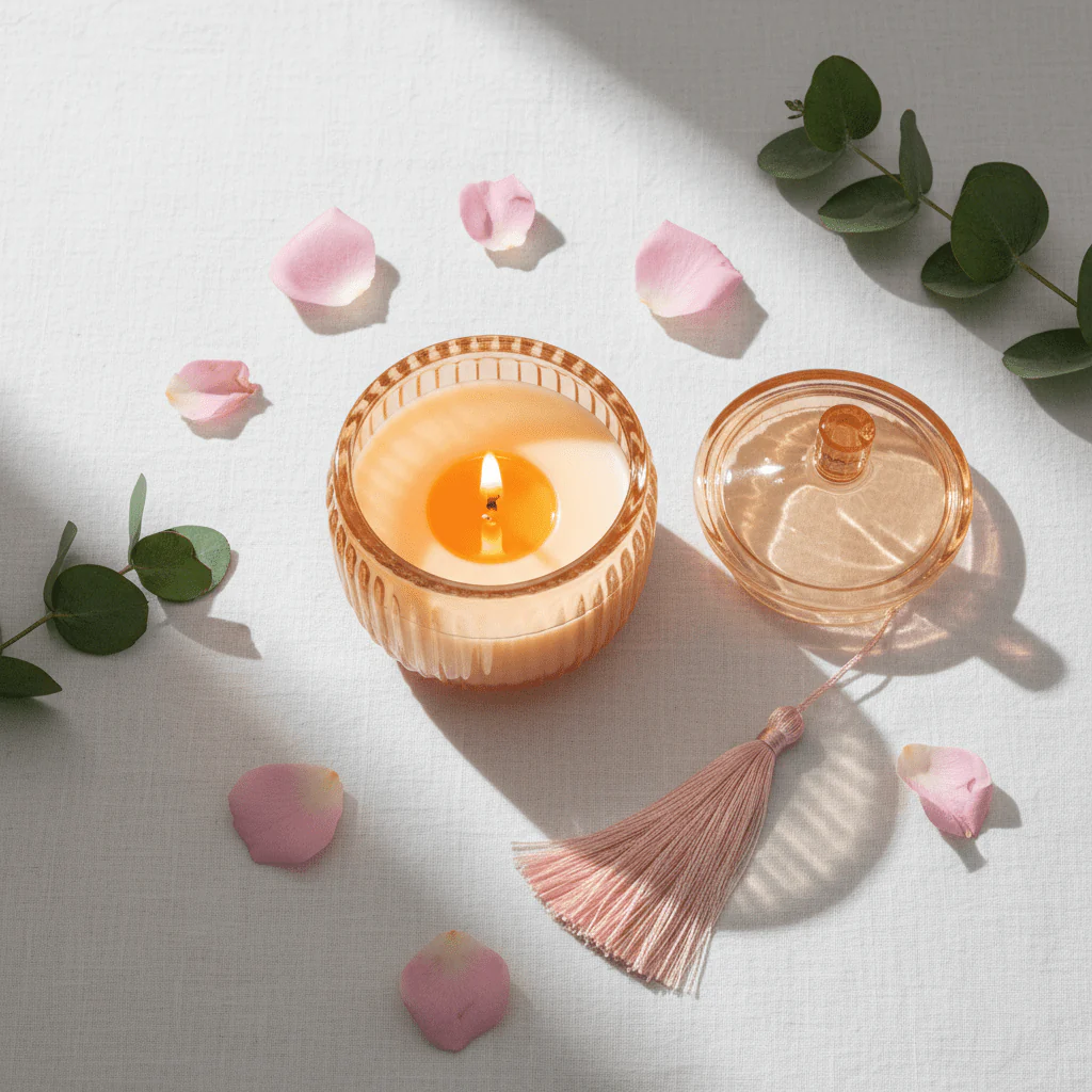Home Fragrance Immersion & Golden Pink Decorative Scented Candle with Glass Jar – 12 cm - Image 4