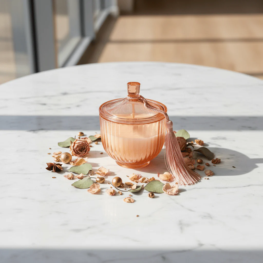 Home Fragrance Immersion & Golden Pink Luxury Scented Candle in Decorative Glass Jar – 10 cm - Image 3