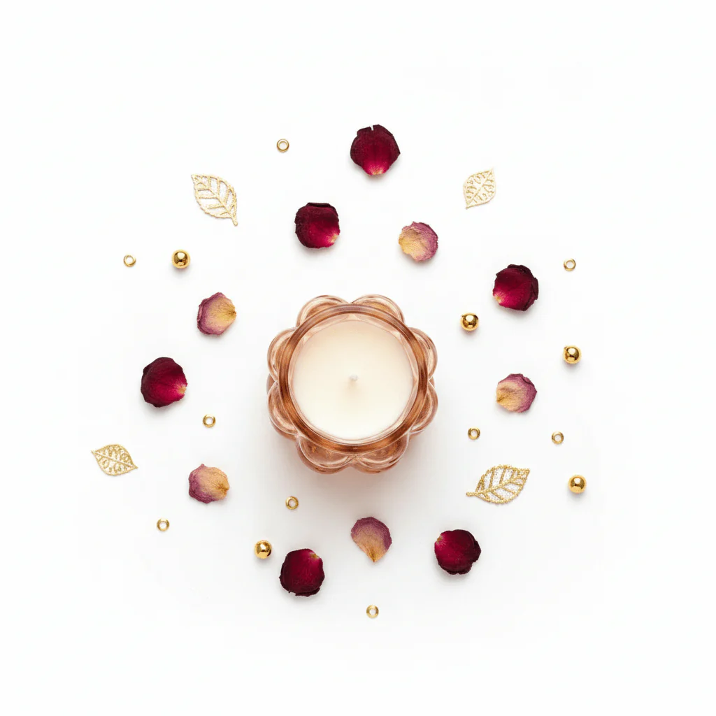 Home Fragrance Immersion & Golden Pink Mini Luxury Fragrance Candle with Glass Cup – 9 cm - Image 3