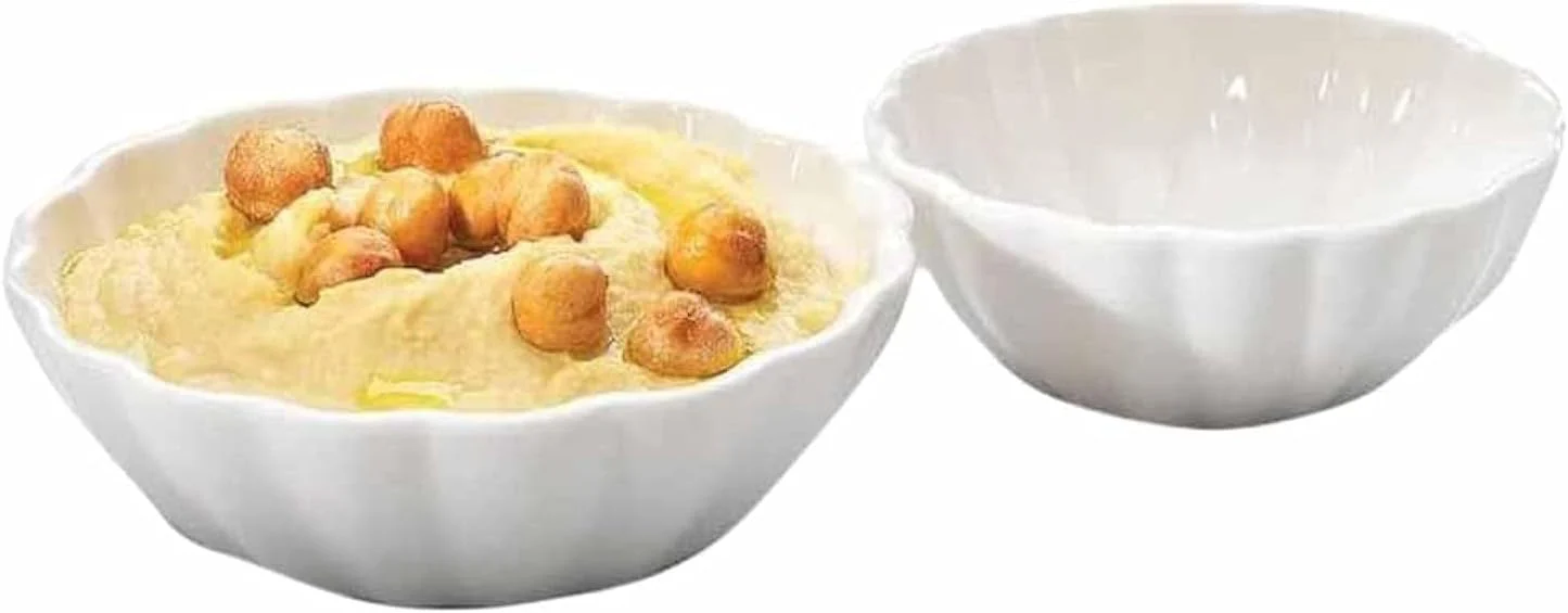 Symphony Groove Dip Set – 2 White Ceramic Dishes (10×3 cm & 8×3 cm)