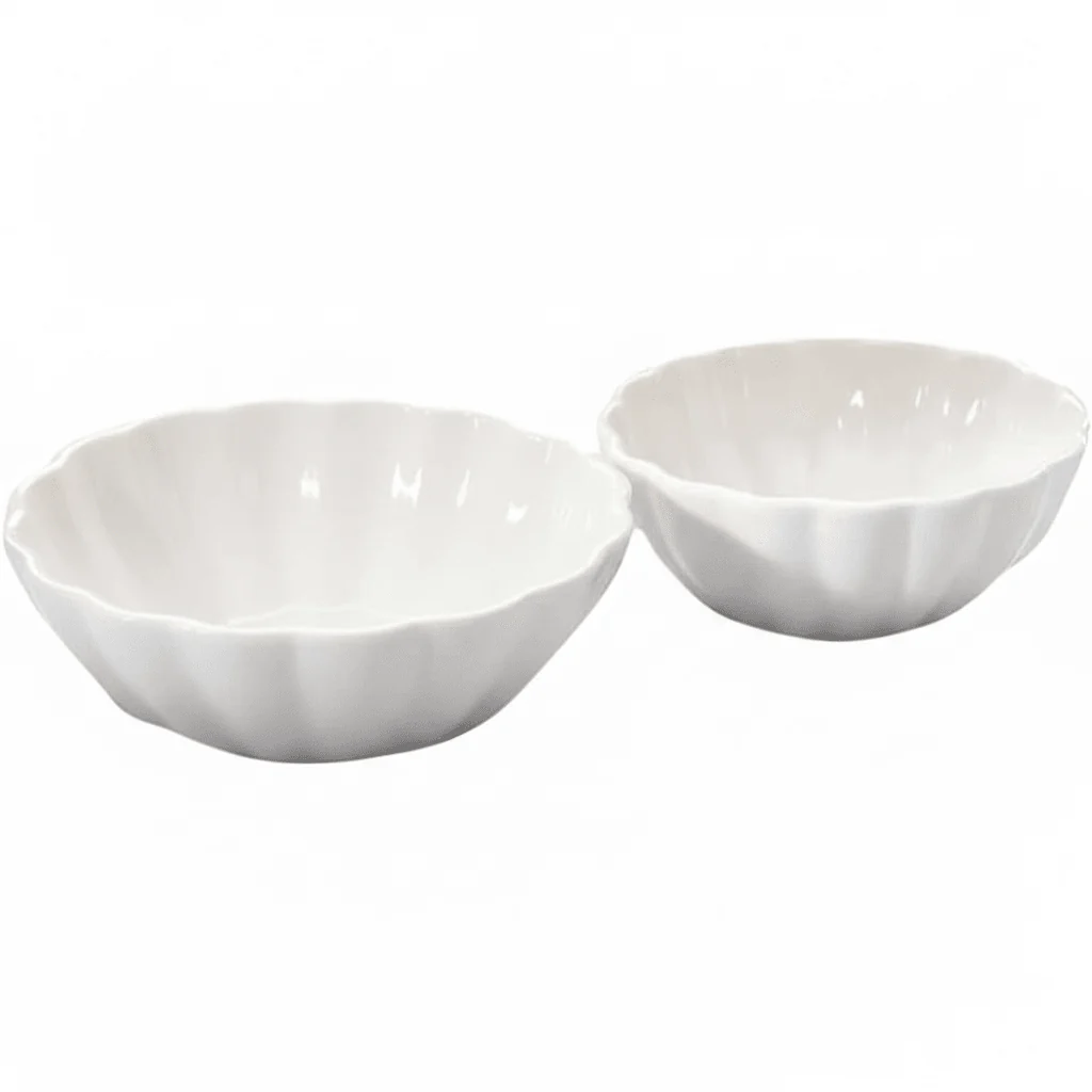 Symphony Groove Dip Set – 2 White Ceramic Dishes (10×3 cm & 8×3 cm) - Image 3