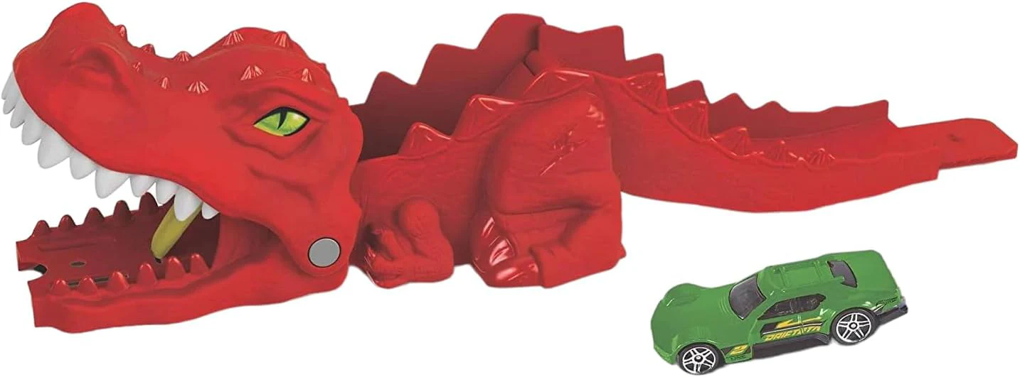 Hot Wheels Dino Launcher, Assemble Dino and Launch the Car, Red