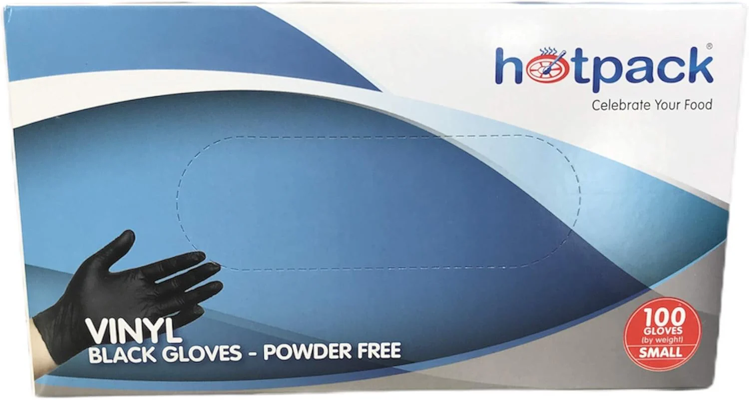Hotpack 100pcs Powder Free Black Vinyl Gloves Small 84mm