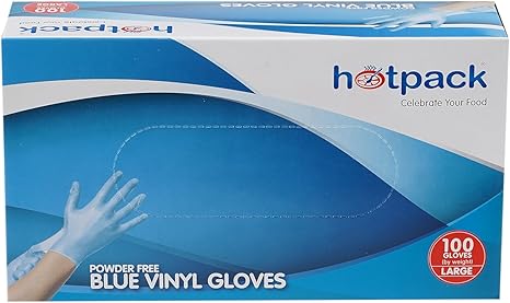 Hotpack 100pcs Powder Free Blue Vinyl Gloves Large 105mm - Image 2