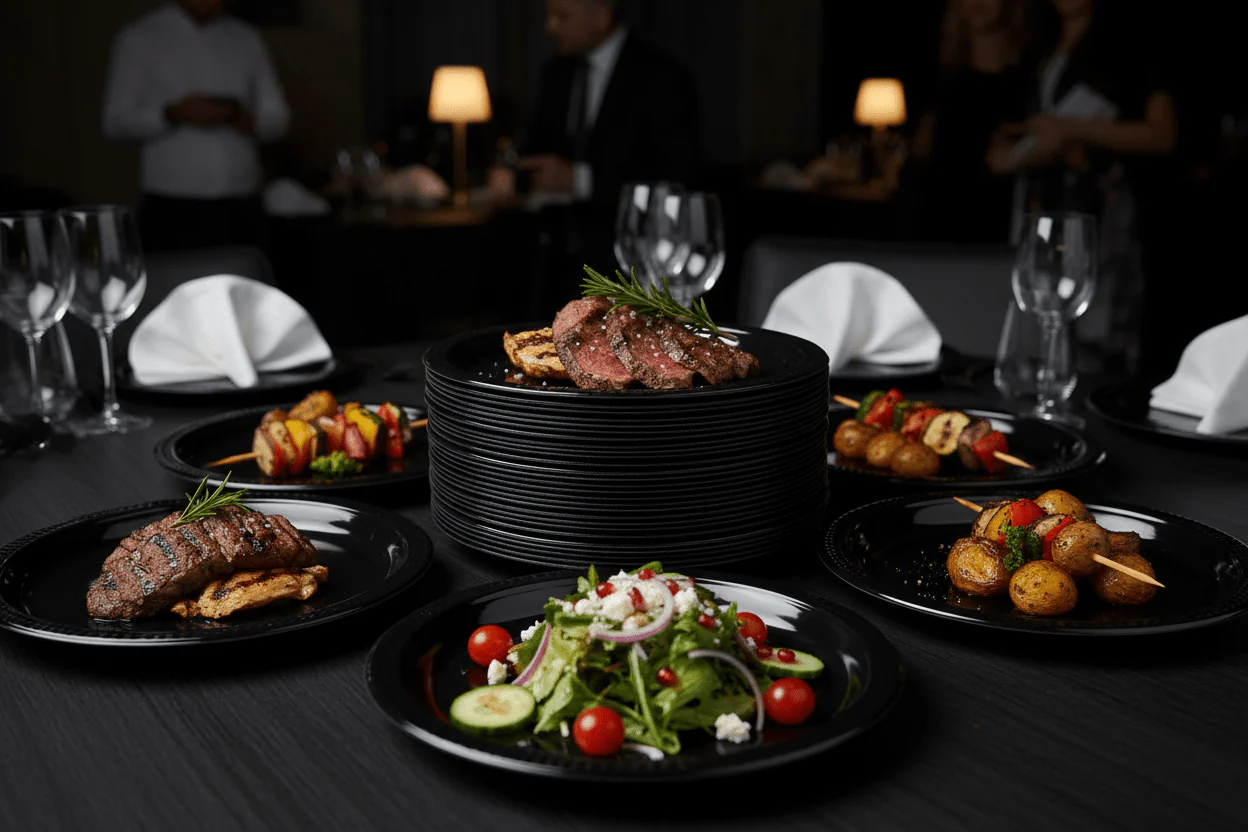 Hotpack 20pcs Round Black Plastic Plates 10" - Image 2