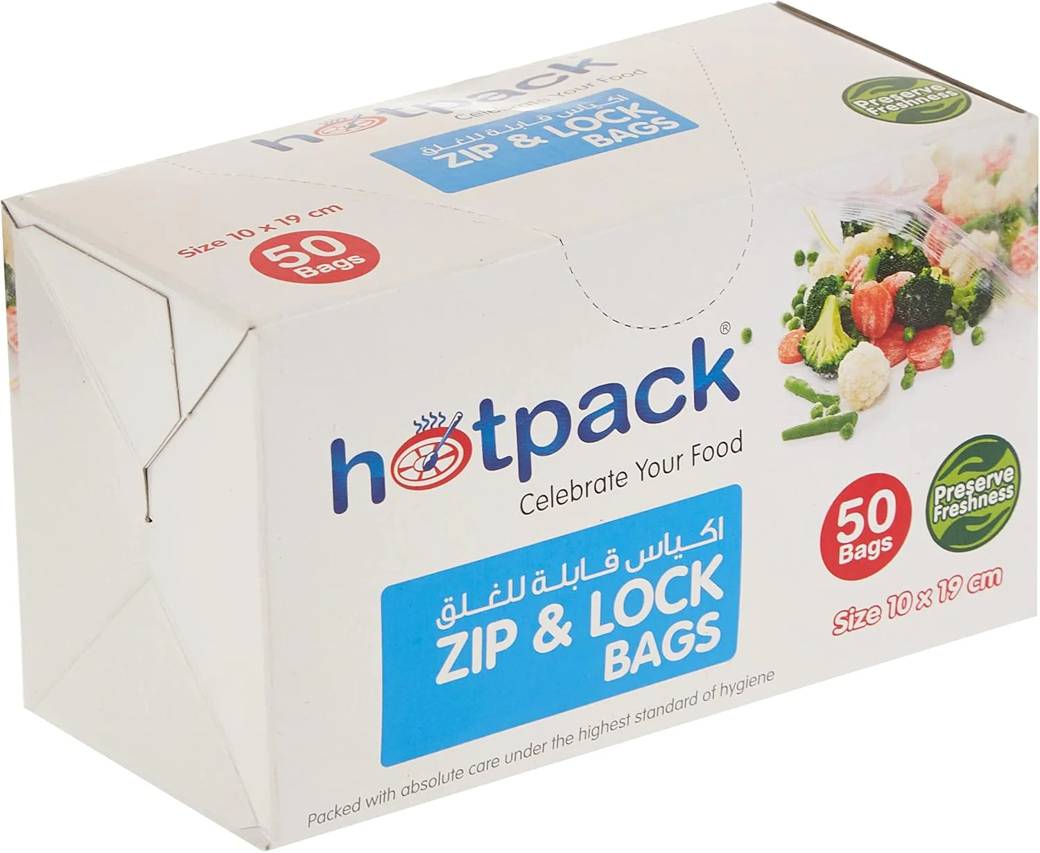 Hotpack 50pcs Zip & Lock Bags 10cm*19cm, Preserve Freshness