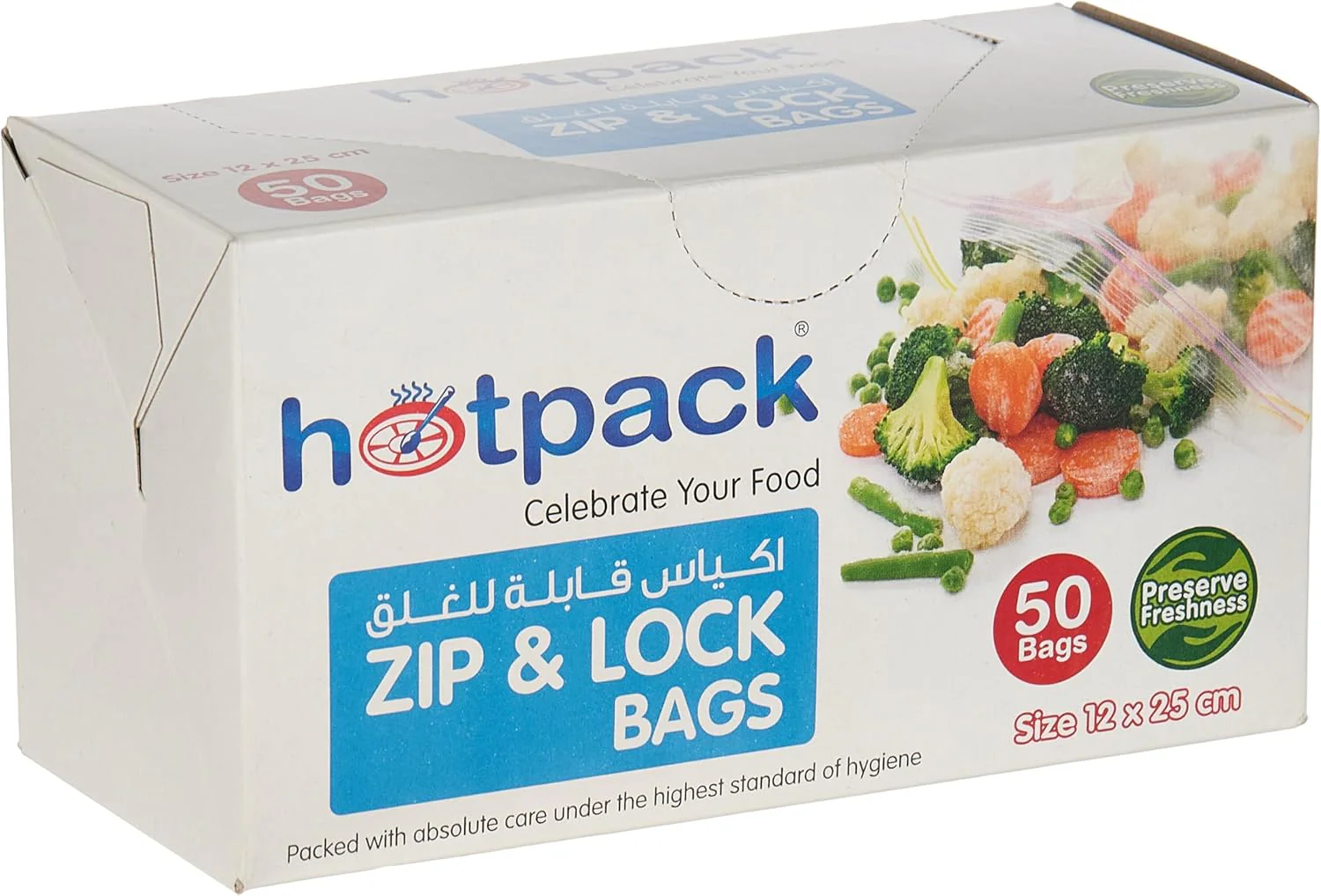 Hotpack 50pcs Zip & Lock Bags 12cm*25cm, Preserve Freshness