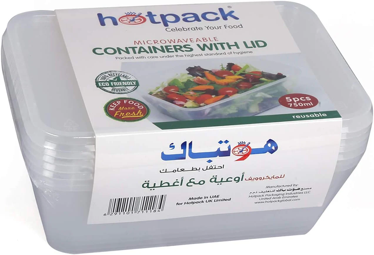 Hotpack 5pcs Rectangular Microwaveable Container with Lid 750ml