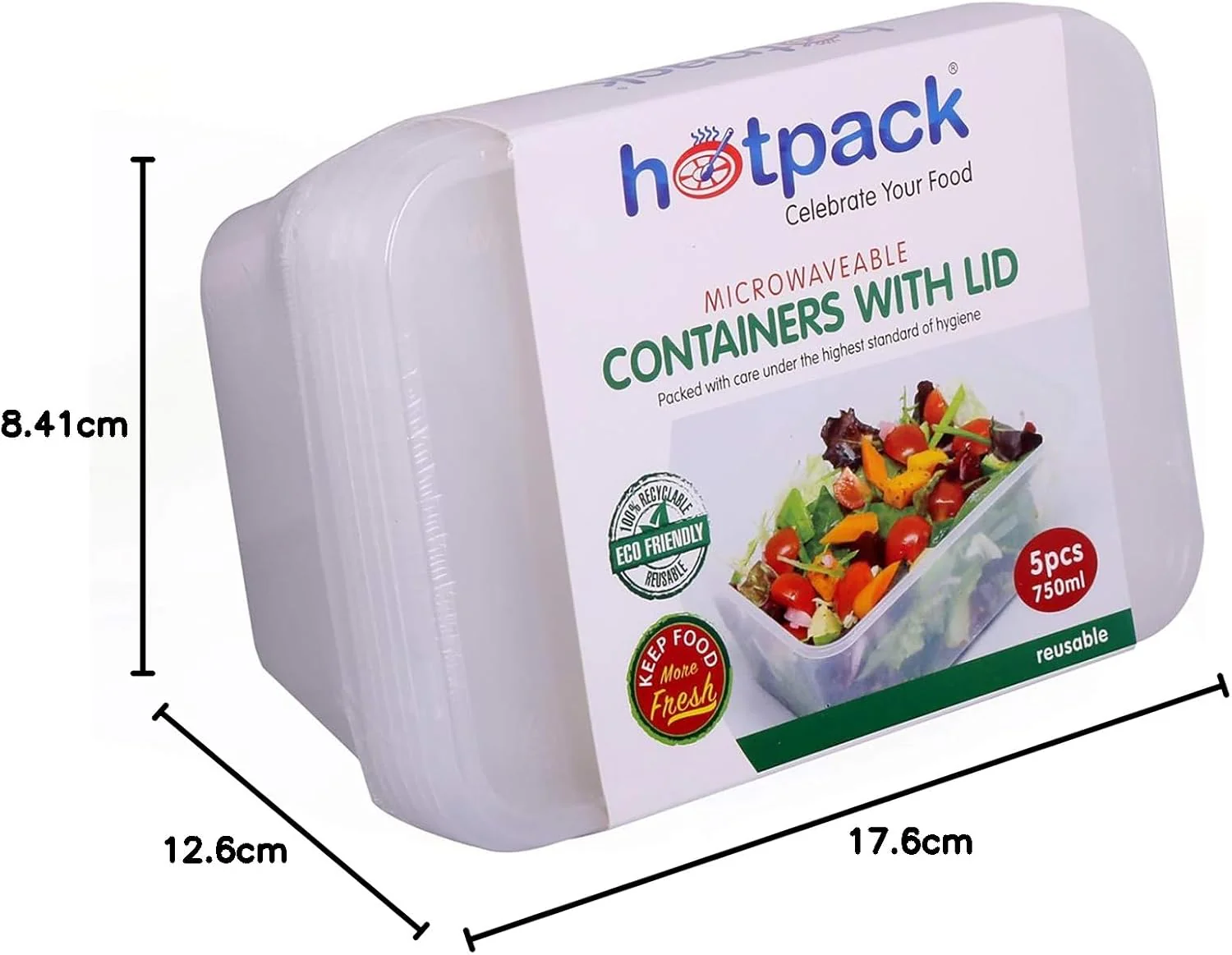 Hotpack 5pcs Rectangular Microwaveable Container with Lid 750ml - Image 2