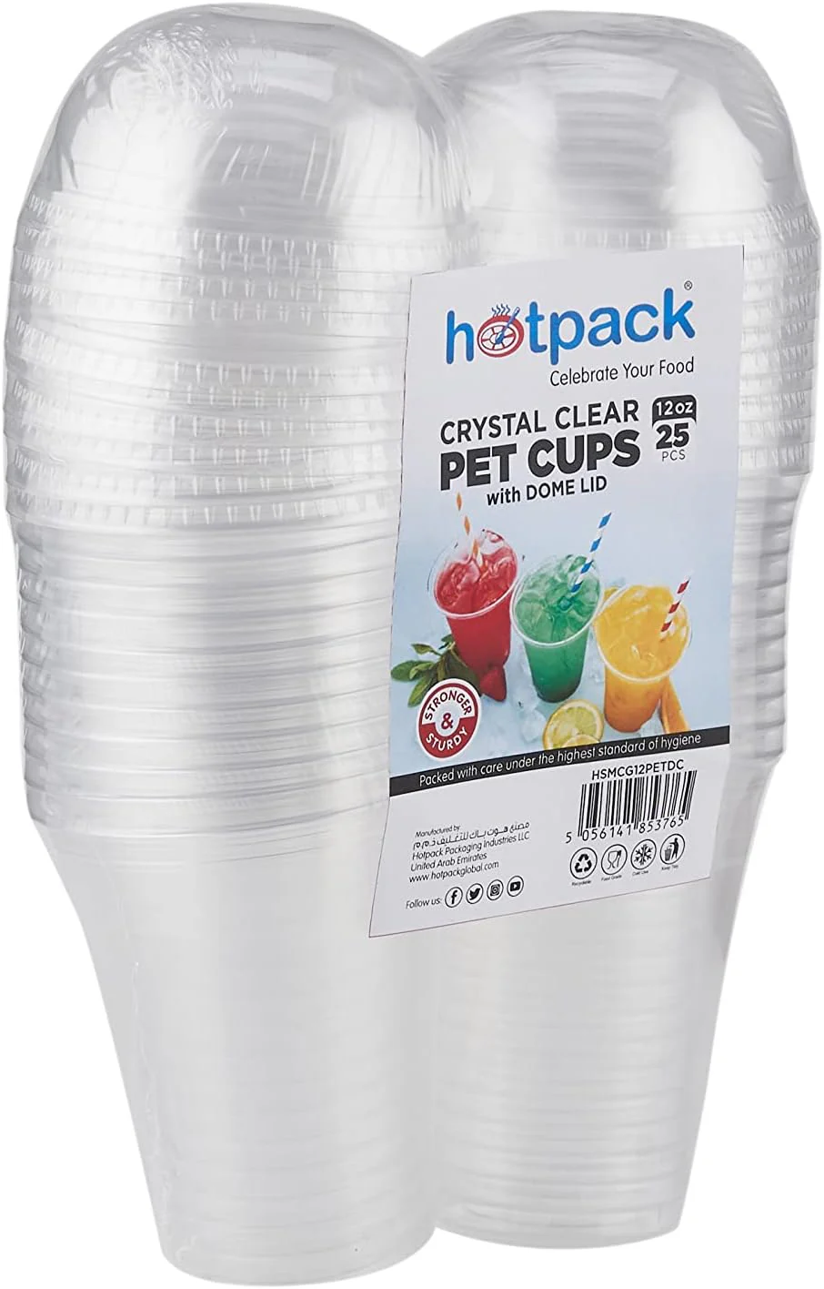 Hotpack Clear PET Cups 12oz with Dome Lids – 25 Piece Set - Image 2
