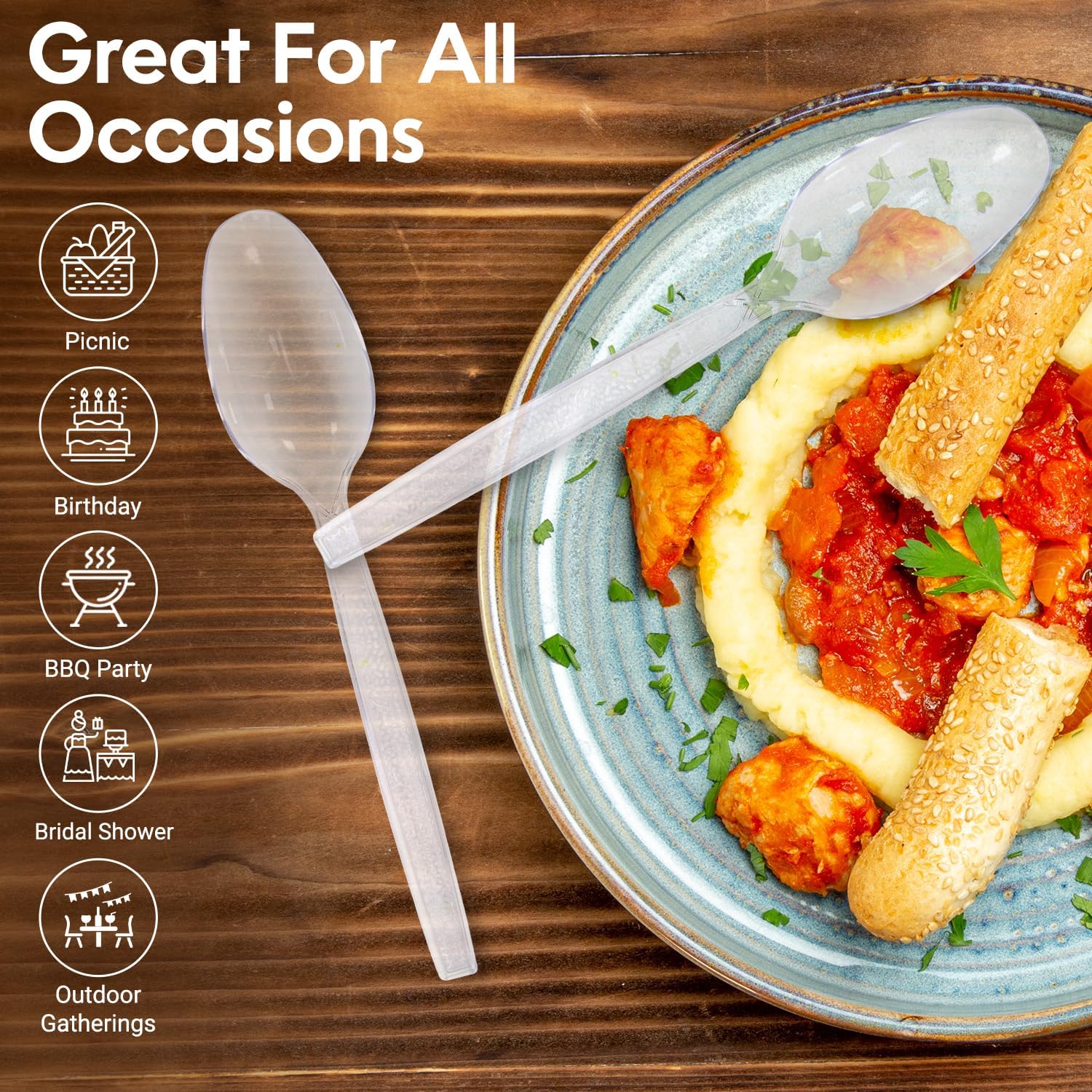 Hotpack Disposable Plastic Spoons 50pcs – Clear Transparent - Image 3