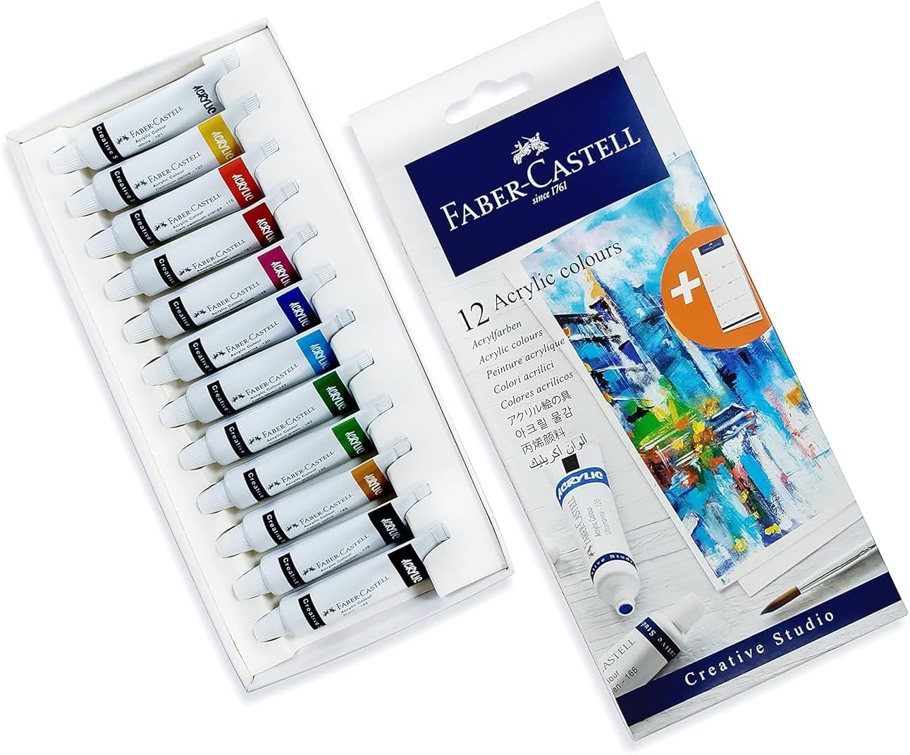 Faber-Castell Creative Studio Acrylic Colours Set – 12 x 9ml Tubes, Assorted Colors