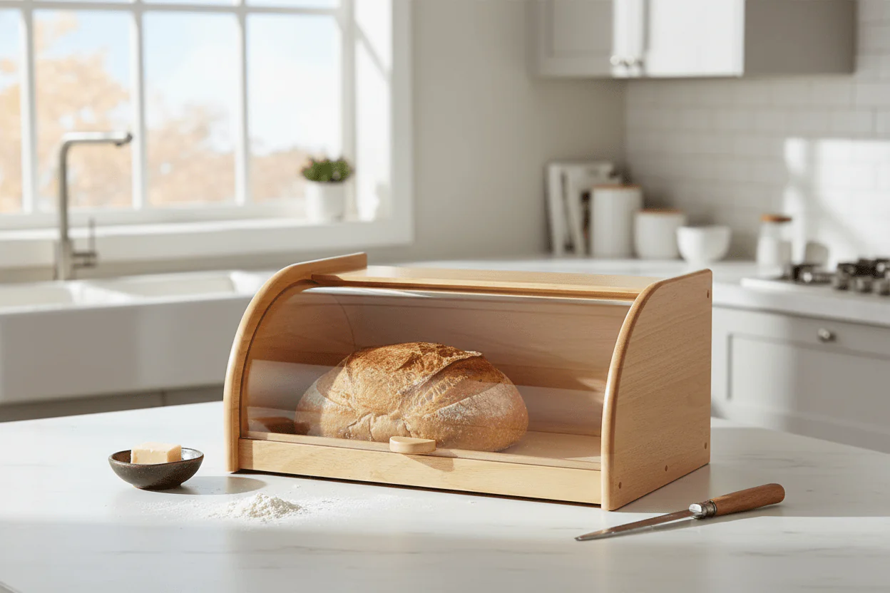 Billi Wooden Bread Box with Sliding Acrylic Lid – Beige | 27×40×18 cm - Image 3