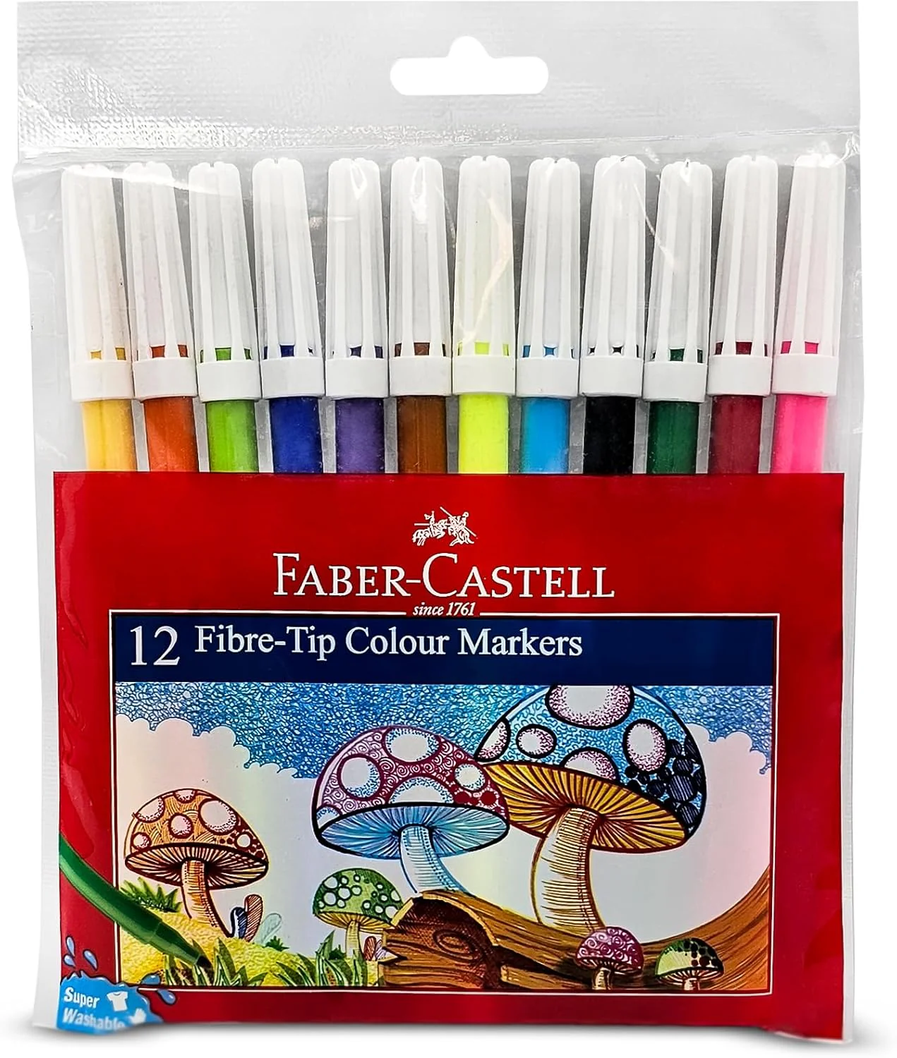 Faber-Castell 12 Fibre-Tip Colour Markers – Super Washable