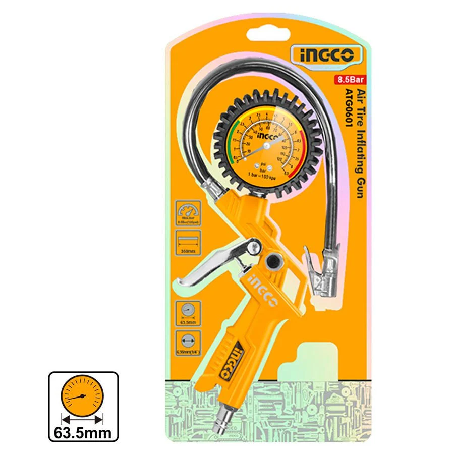 Ingco 8.5 Bar Air Tyre Inflator Gun, Durable Metal Body with Easy Grip Handle