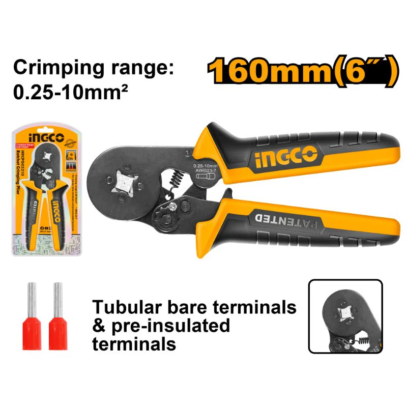 INGCO Ratchet Crimping Plier, Crimping Range 0.25-10sqmm - Image 2