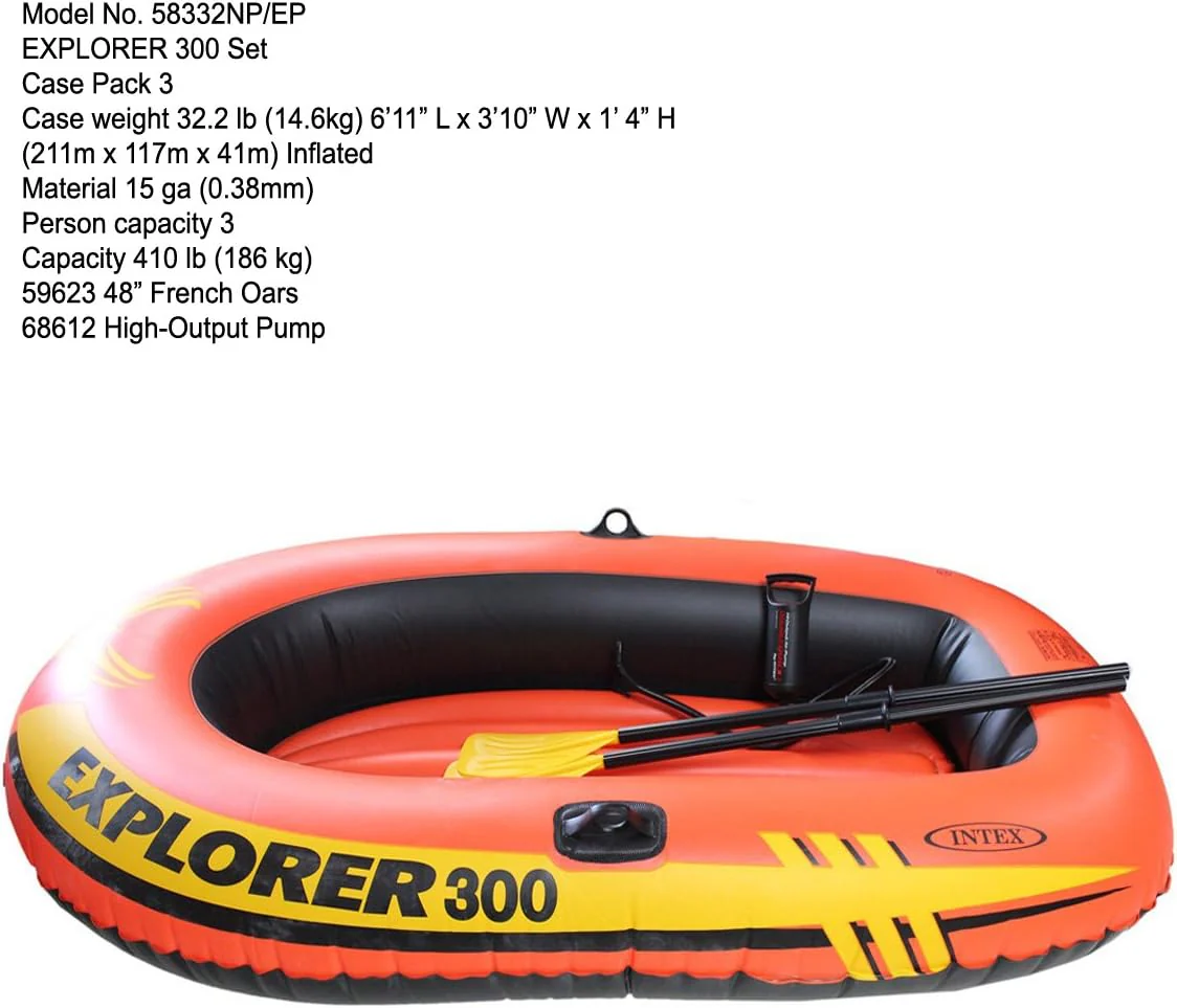 Intex Explorer Inflatable Boat Series: Dual Air Chambers – Welded Oar Locks – Grab Handles – Bow Rope – Sporty Design-211X117X41CM-Ages 6+ - Image 3