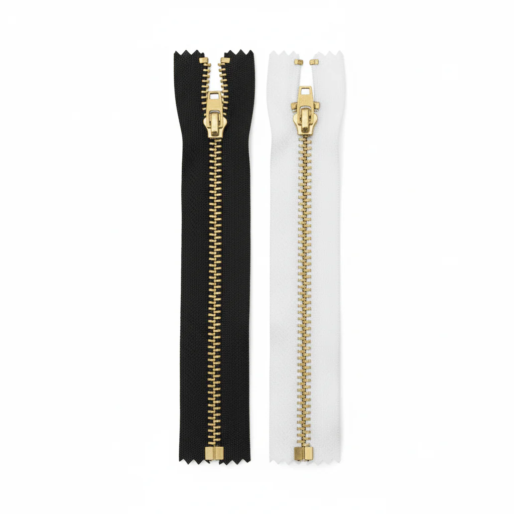 Italo Men's Trouser Zip – White & Black with Gold Teeth | 18cm | Pack of 2