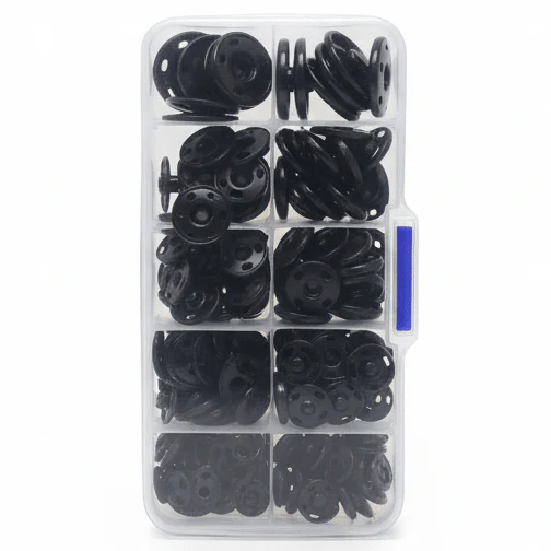 Italo Stud Button Set – 100 Pcs Black Snap Buttons (1, 1.2, 1.5, 1.8, 2 cm) | IT-394