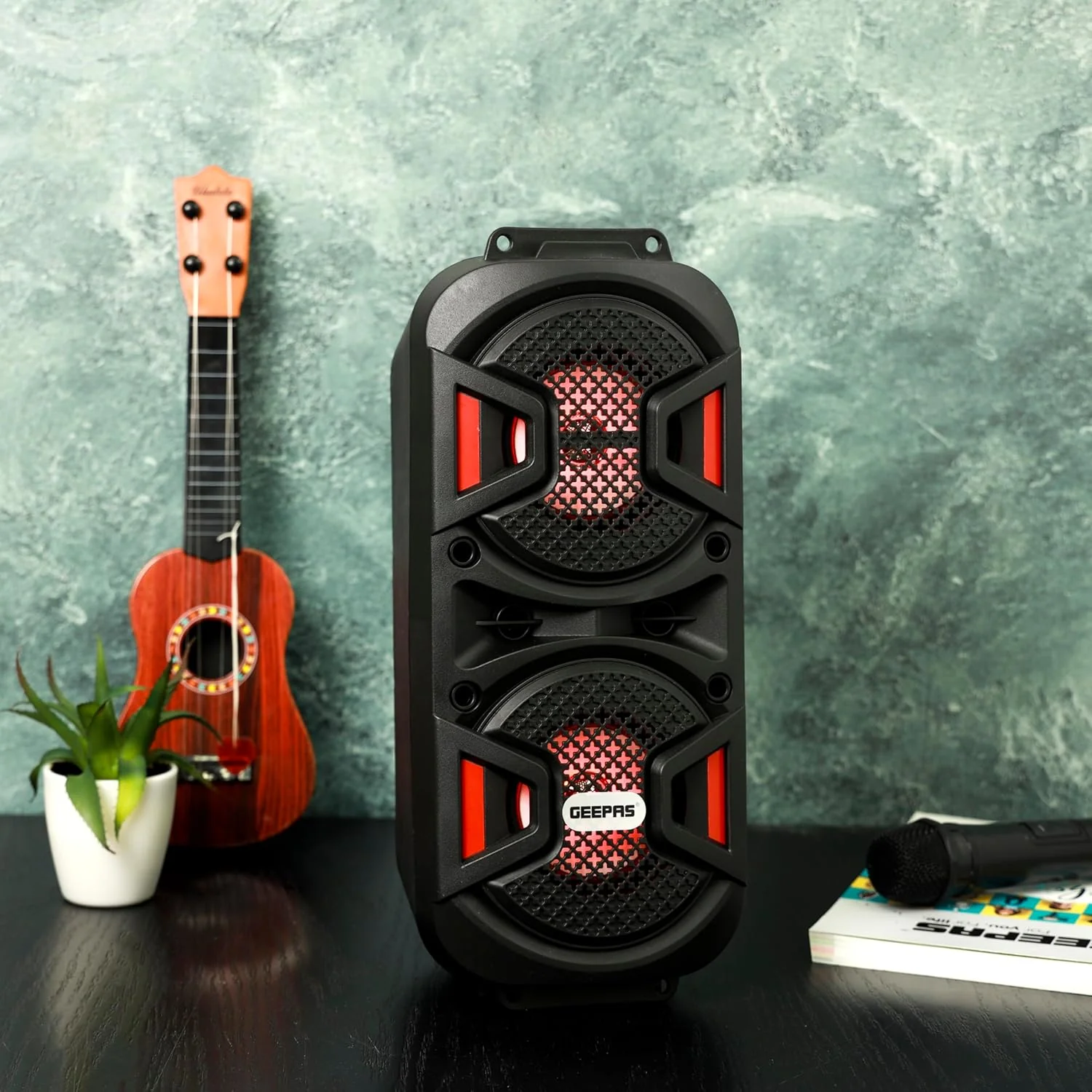 Geepas Rechargeable Portable Speaker - Portable Handle with 1500 MAH Huge Battery| TWS Connection & Compatible with BT/USB/AUX/FM/Micro SD | Ideal for Home, Hotels, Trips & Outdoor Use - Image 2
