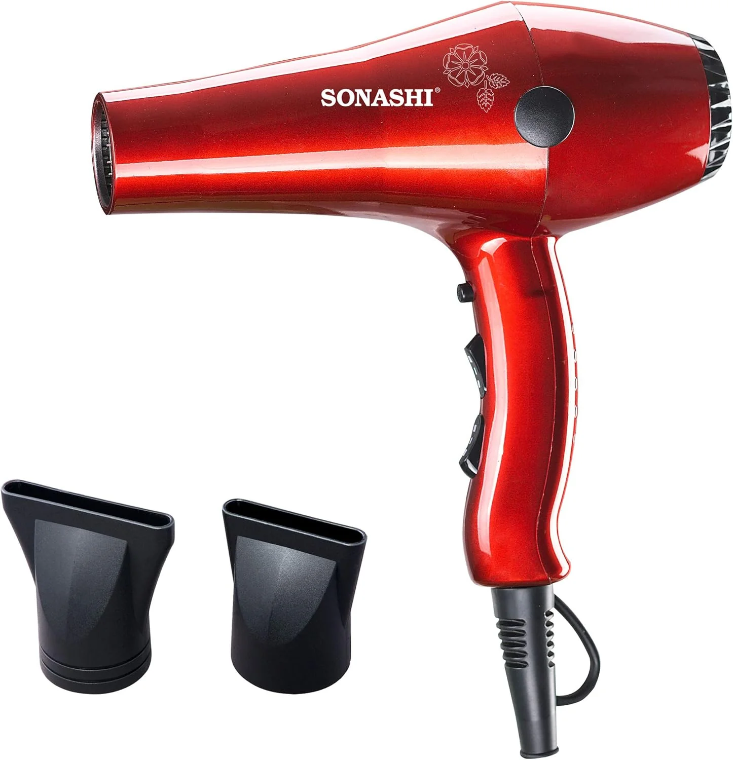 Sonashi Hair Dryer with Cold Hot Wind, 2 Heat and Airflow Settings, With Cool Shot and AC Motor, Nozzle for Fast Drying & Smooth Finish, Lightweight Design, For All Hair Types, 2000W SHD-3032 Red
