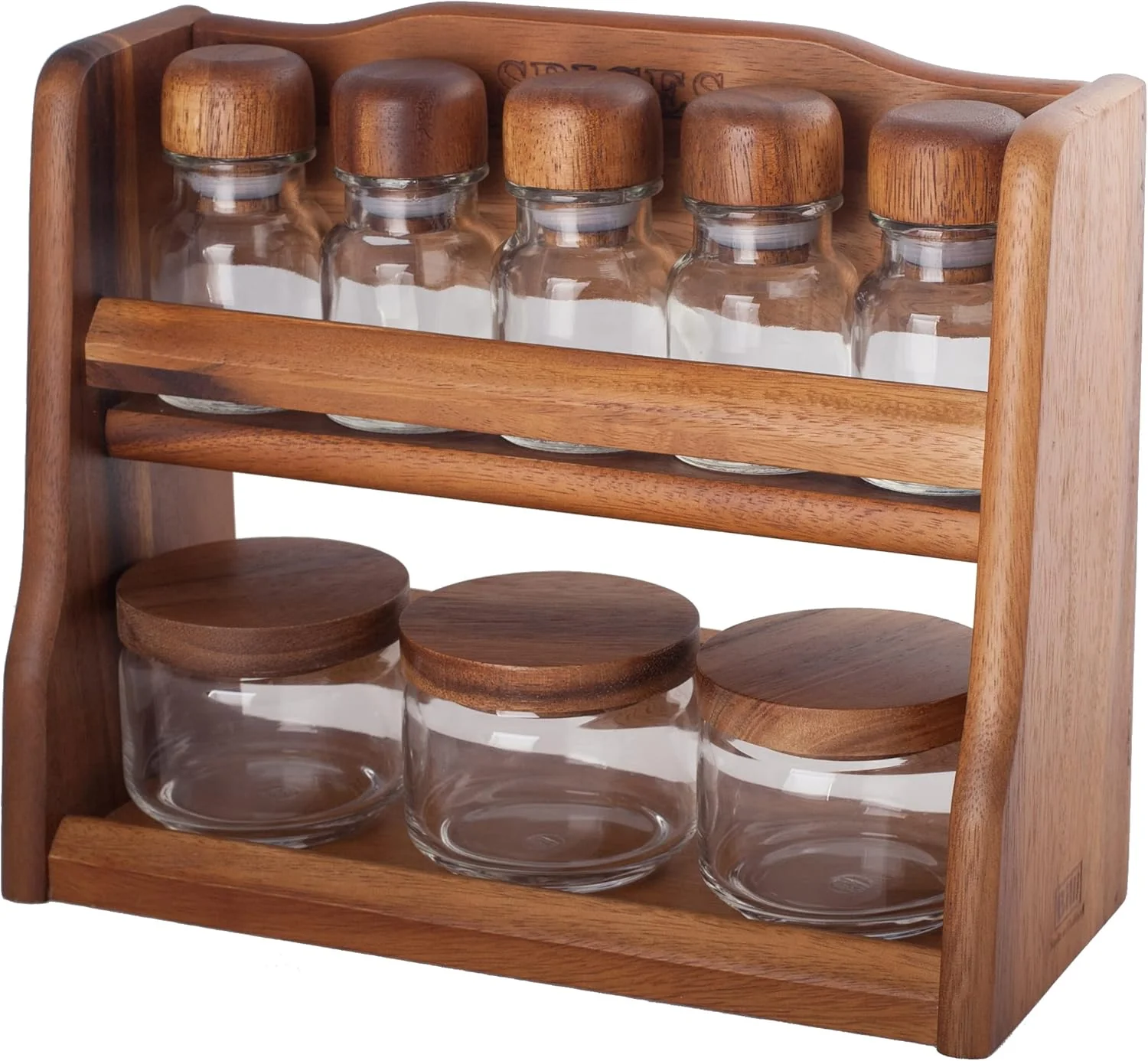 Billi 5 Pcs Spice Bottles & 3 Pcs Canister Set With Wooden Lid And Rack 13*31.5*25.5 cm