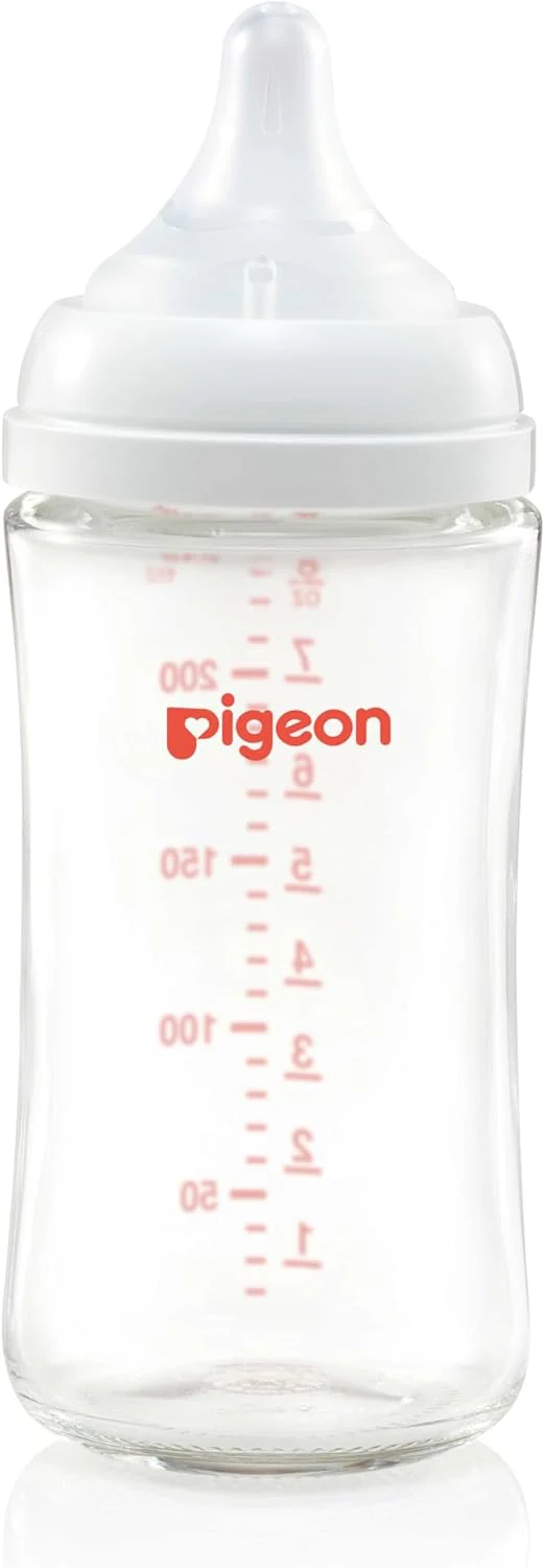 Pigeon Softouch Wide Neck Feeding Glass Nursing Bottle, Medium Nipple Size, BPA Free, 3 + Months, 240ml