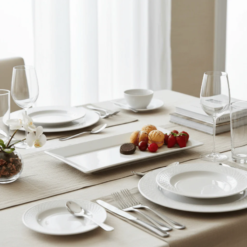 Symphony White Ceramic Rectangular Serving Platter – 37.4×18.8 cm - Image 2