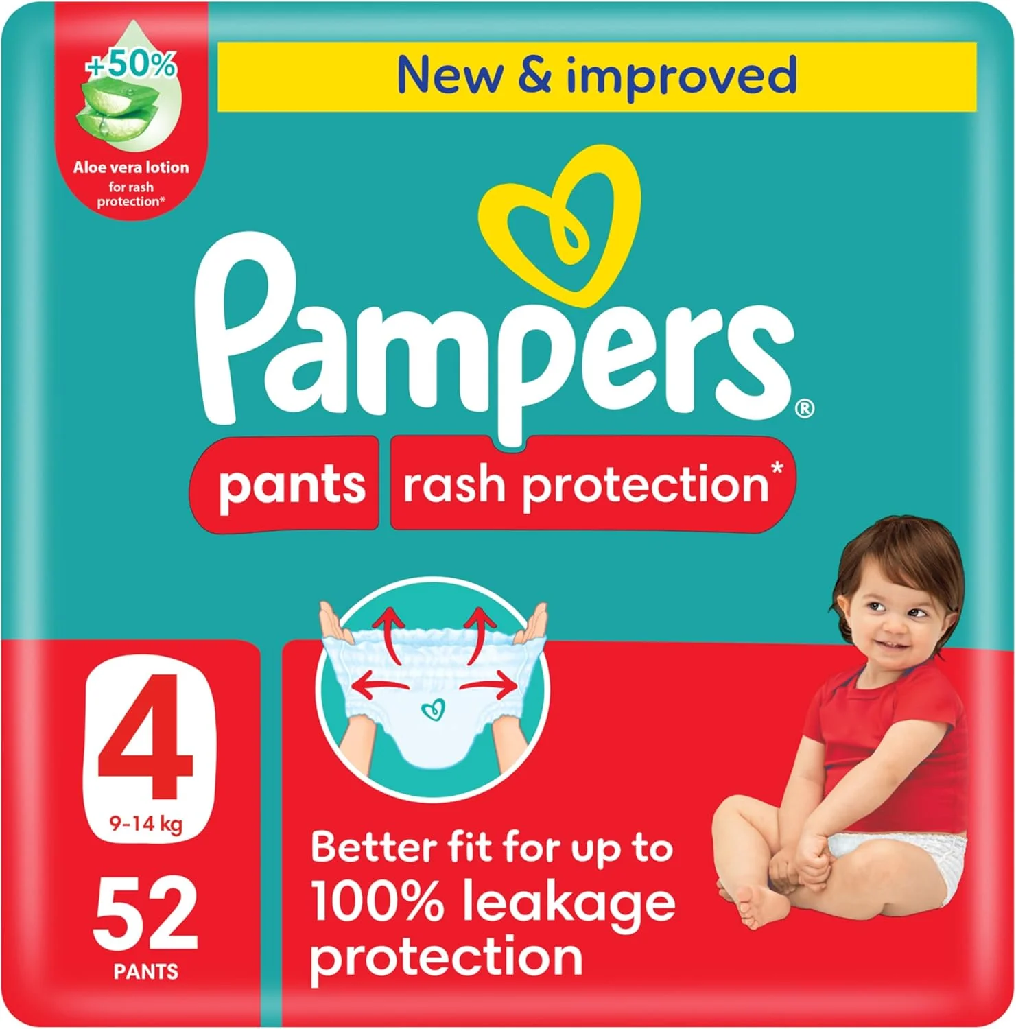 Pampers Rash Protection Pants Diapers, Size 4, 9-14kg, Mega Pack, 52 pcs