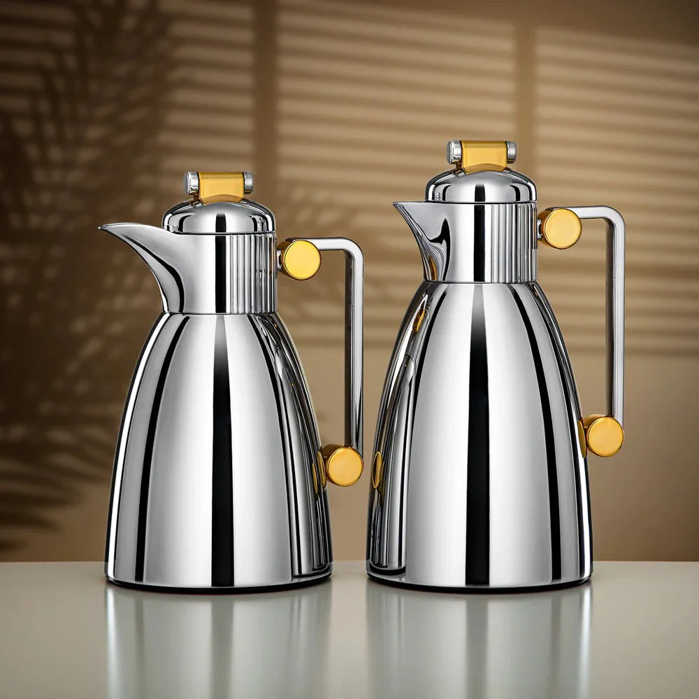 Almarjan Vacuum Flask Set 0.7L & 1L Silver & Gold