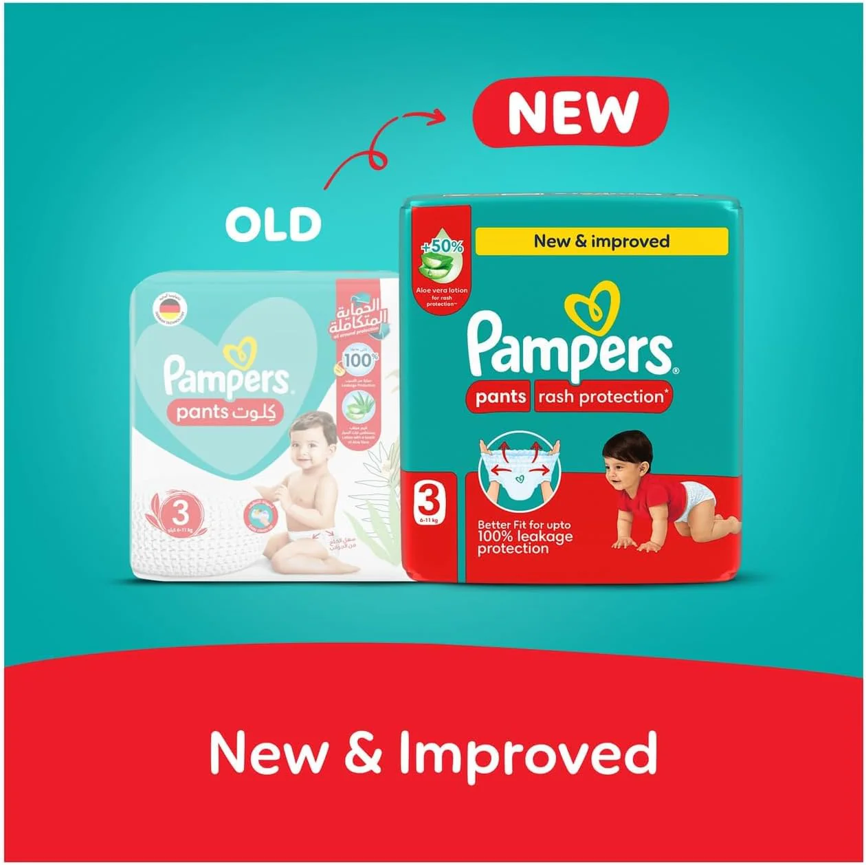 Pampers Rash Protection, Size 3, 6-11 kg, Value Pack, 26 Diaper Pants - Image 2