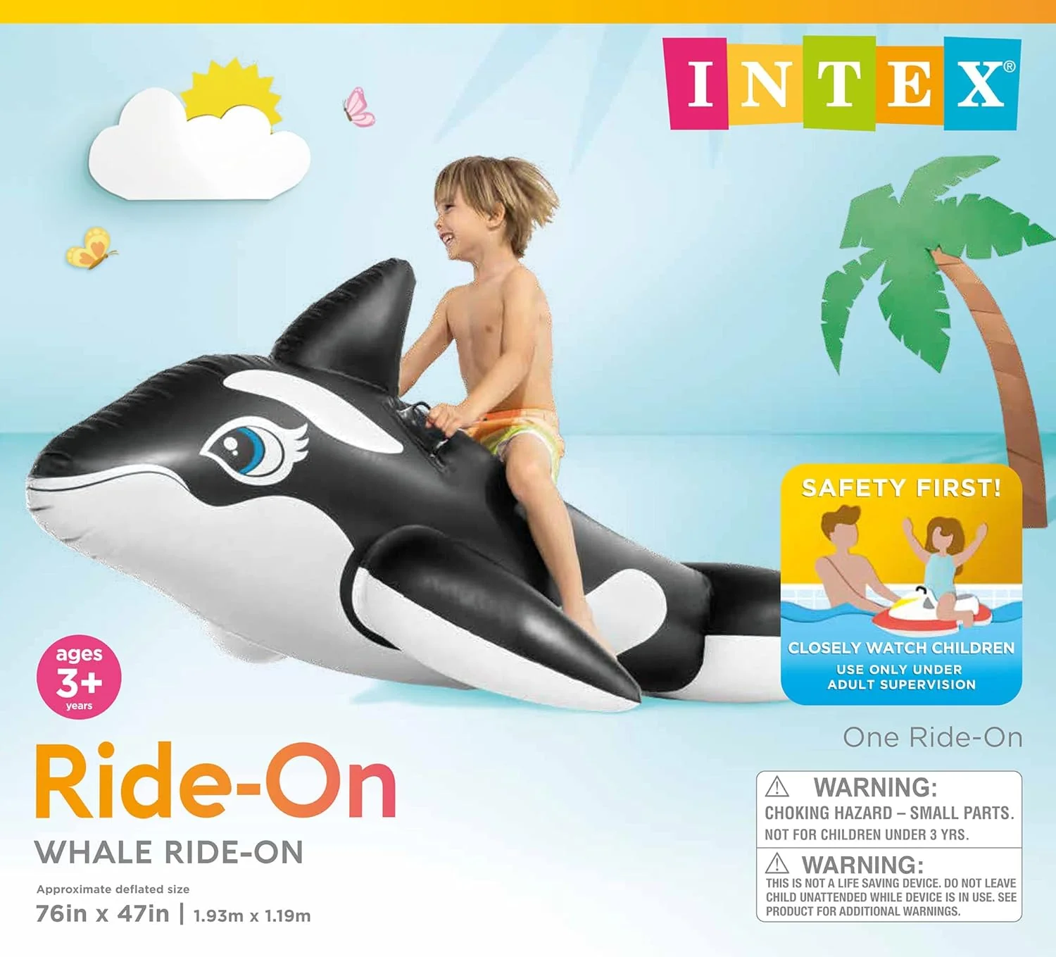 Intex Whale Ride-On Inflatable Pool Float | 193×119 cm | Ages 3+ - Image 3