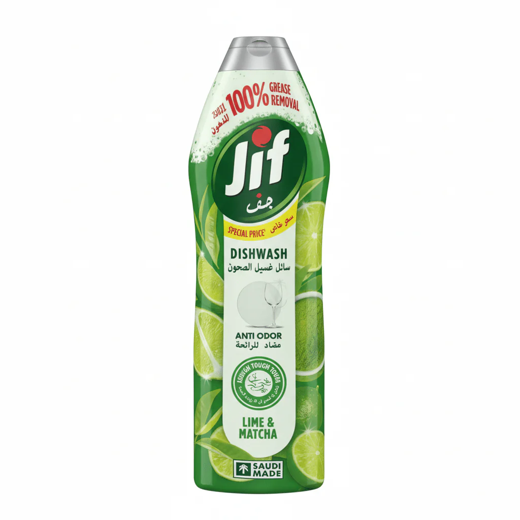 JIF Anti Odor Dishwashing Liquid Lime & Matcha, for 100% Grease Removal, 670ml
