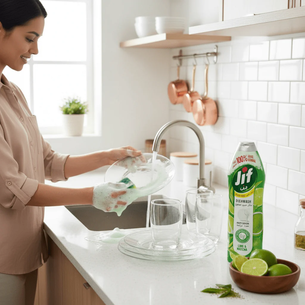 JIF Anti Odor Dishwashing Liquid Lime & Matcha, for 100% Grease Removal, 670ml - Image 5