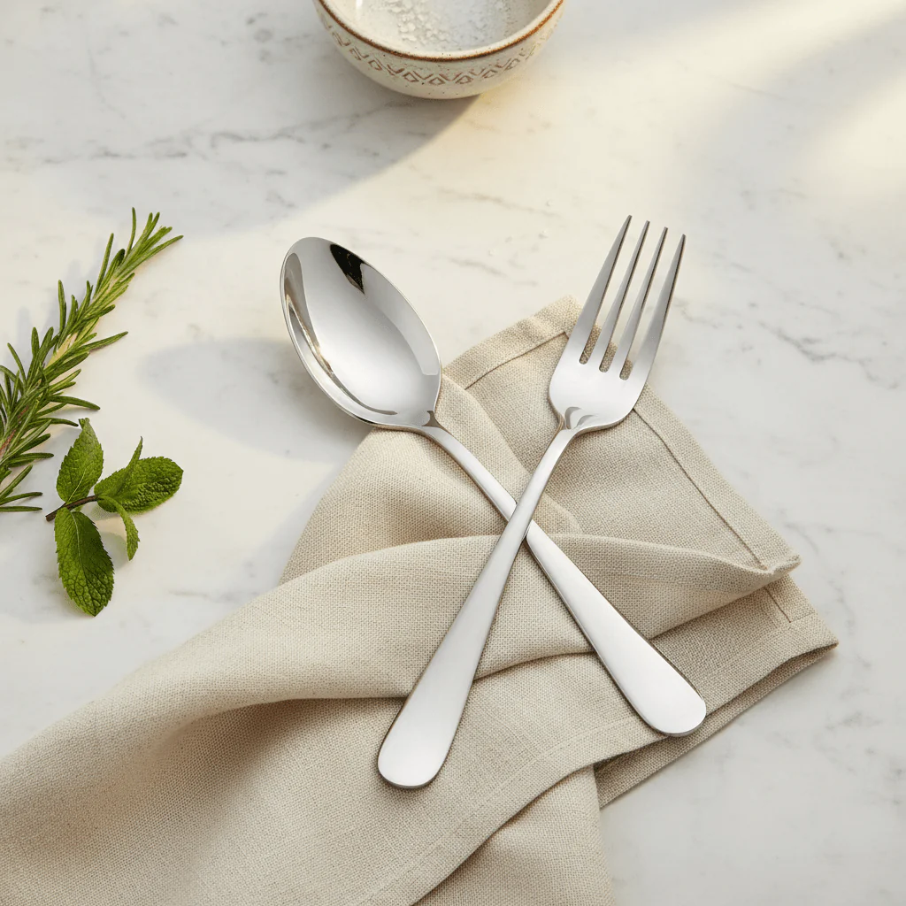 Jiham 12 Piece Stainless Steel Spoon and Fork Set with Polished Finish Ideal for Dining and Serving 20x20 cm - Image 2