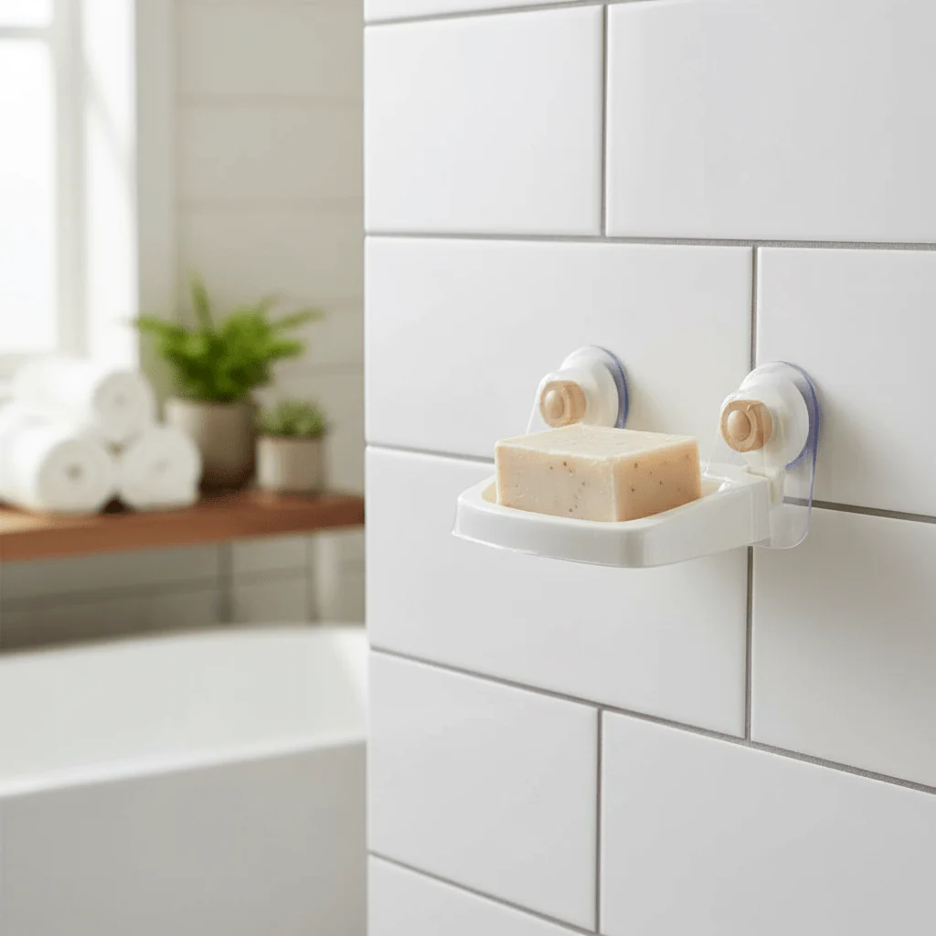 Jinghong Plastic Wall-Mounted Soap Rack Compact Bathroom Organizer-15cm-Ivory&Gold - Image 2