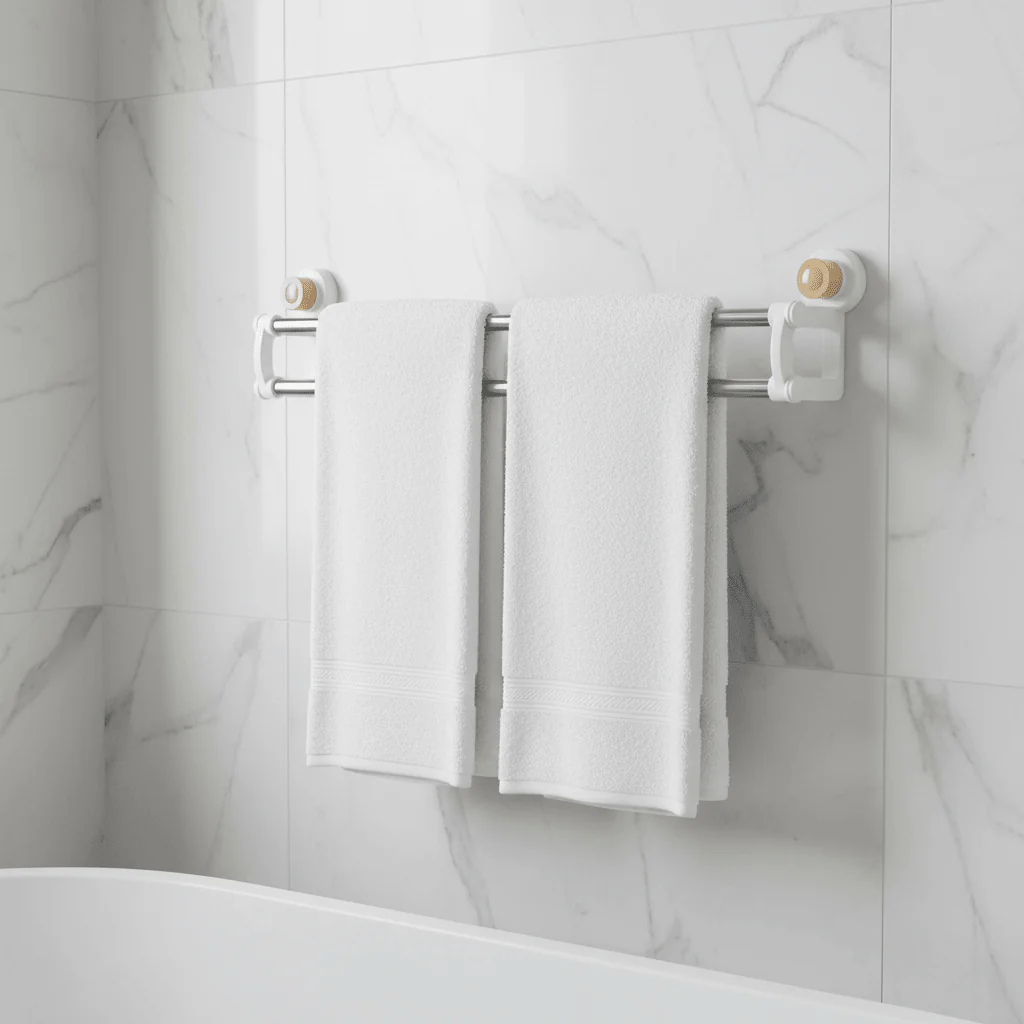 Jinghong  Plastic & Steel Wall-Mounted Towel Hanger Strong Adhesive Holder-50cm-Ivory - Image 2