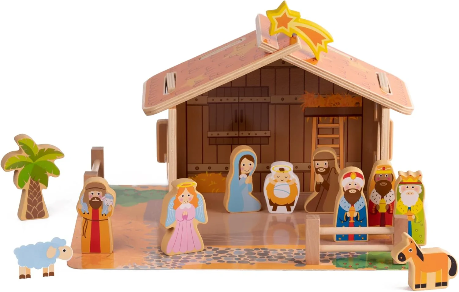 Joodi Merry Christmas 20pcs Wooden Village Playset, The Nativity Scene