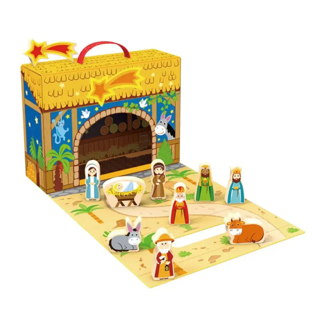 Joodi Merry Christmas 25pcs Wooden Village Set, Nativity Scene Play Box