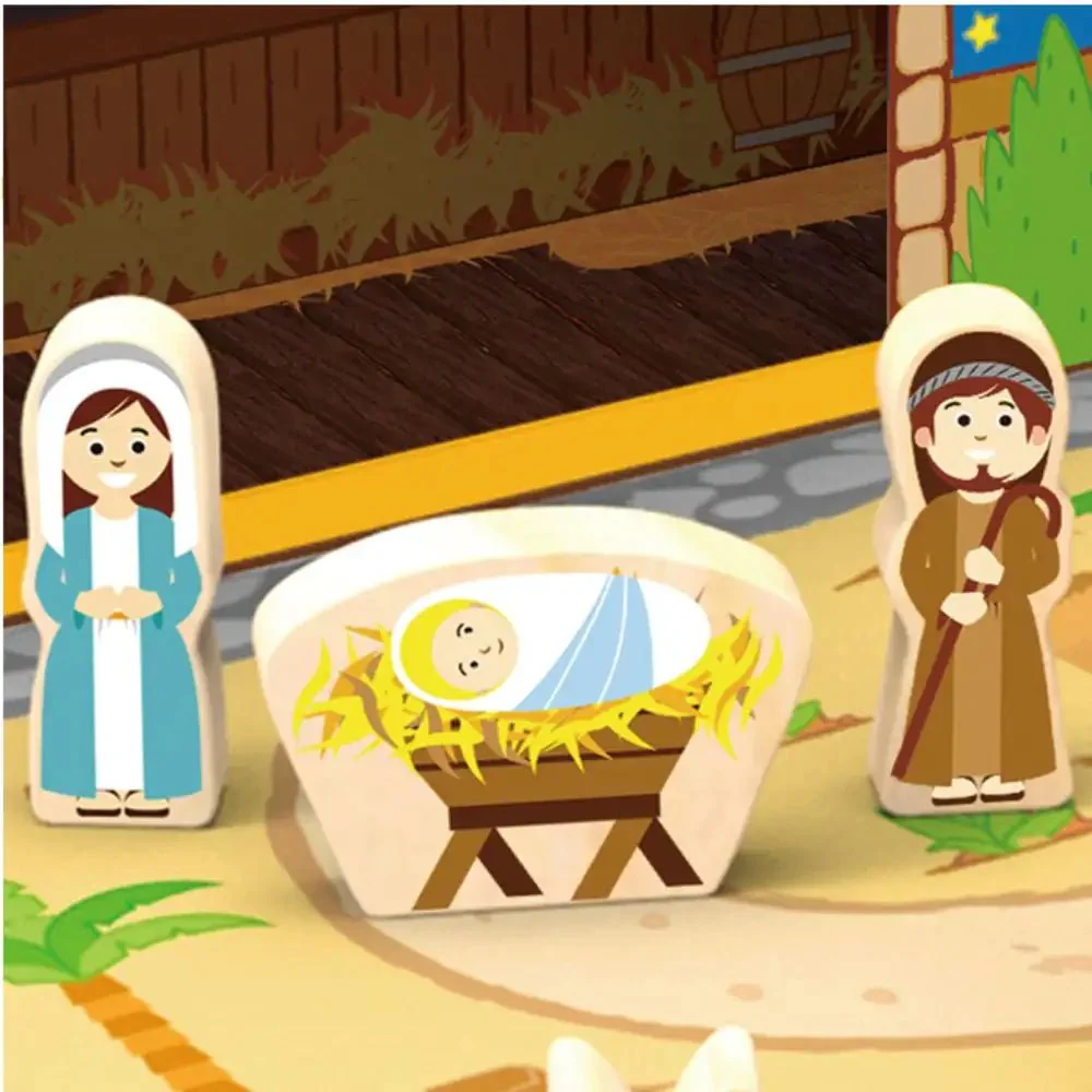 Joodi Merry Christmas 25pcs Wooden Village Set, Nativity Scene Play Box - Image 4