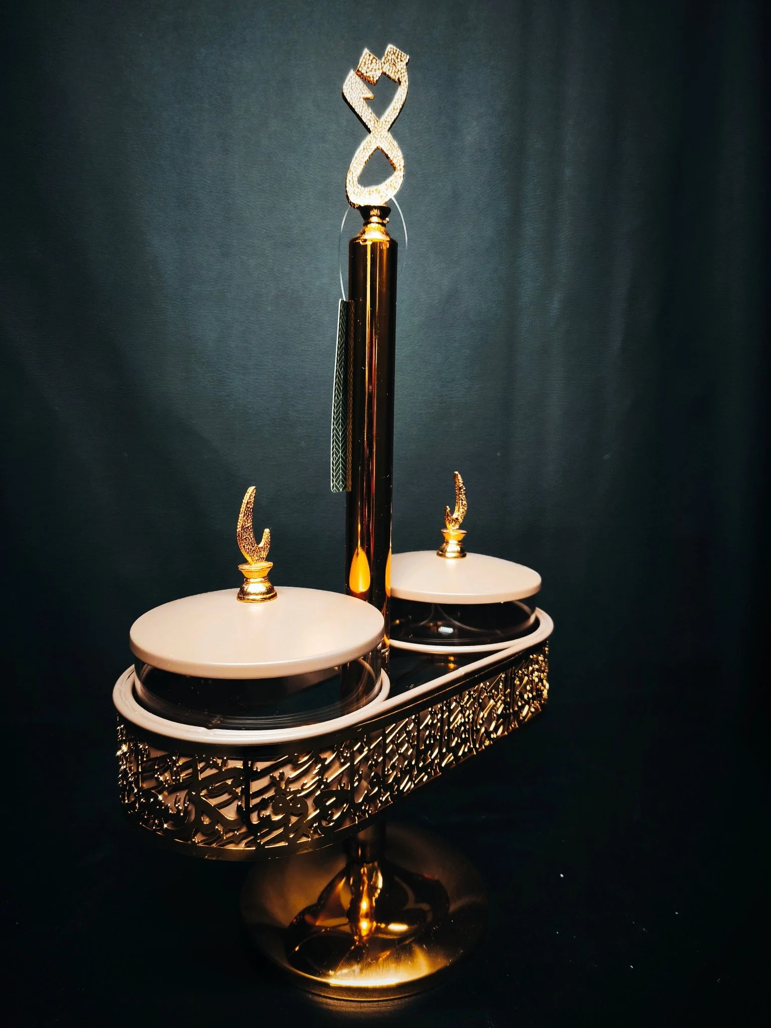 Joud Candy Bowl 2Pcs Cream Color With Golden Stand - Image 3