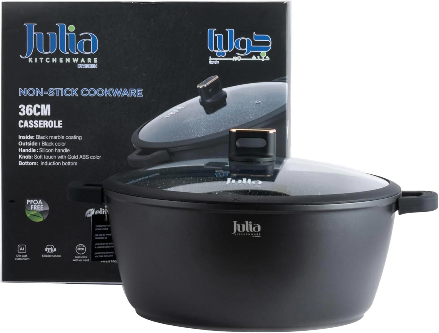 Julia Elite-Pro Plus Casserole With Lid, 36 Cm Diameter, Black - Image 4