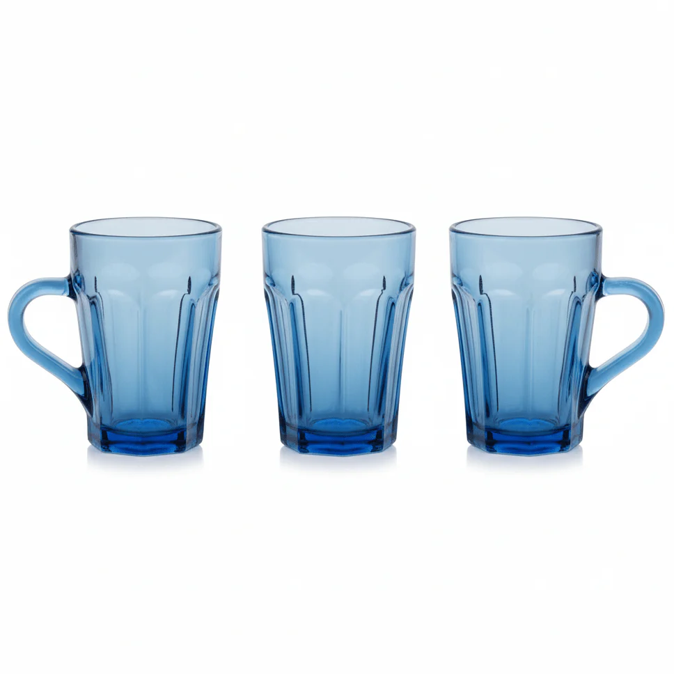 JX 230ml Blue Tinted Glass Cups for Juice, Cocktails & Water – Stylish Colored Glass Set of 3