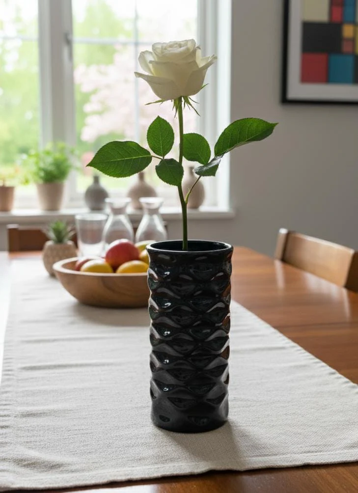 KHODMOONI 19cm Black Ceramic Flower Pot – Modern Minimalist Decorative Planter with Smooth Finish for Home, Office, or Balcony Plant Display - Image 2
