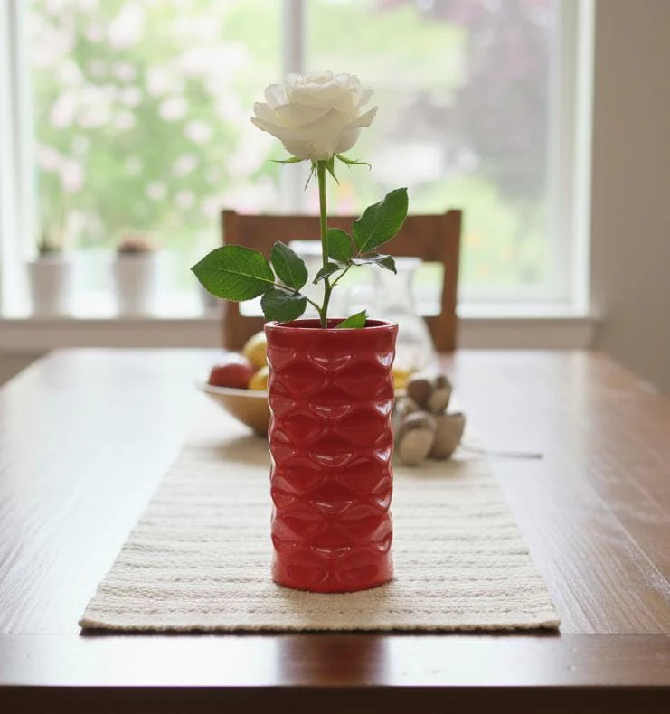 KHODMOONI 19cm Red Ceramic Flower Pot – Elegant Glossy Finish Decorative Planter for Indoor & Outdoor Use, Perfect for Living Room, Balcony, or Garden Plants - Image 2