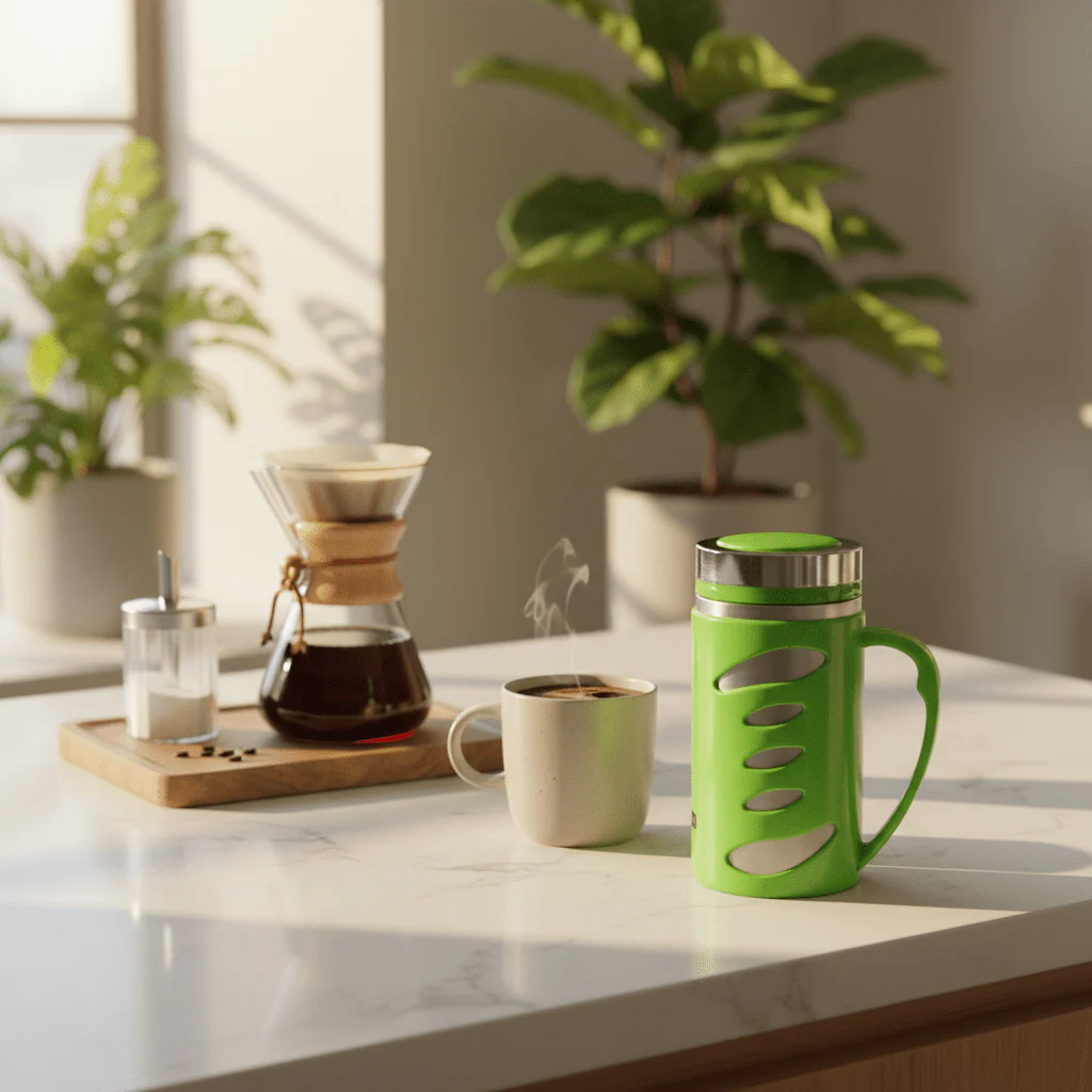 Kitchen Mark Green Insulated Mug 300ml | Stainless Steel & BPA-Free Plastic | Hot & Cold - Image 2