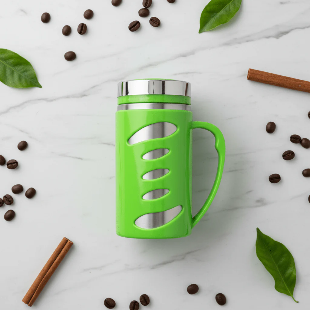 Kitchen Mark Green Insulated Mug 300ml | Stainless Steel & BPA-Free Plastic | Hot & Cold - Image 3