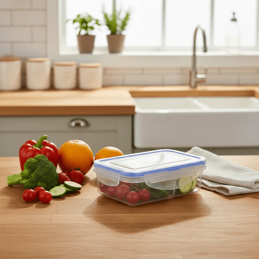 Kitchen Mark Plastic Rectangular Food container With Lid 420ml-Blue&Transparent - Image 2