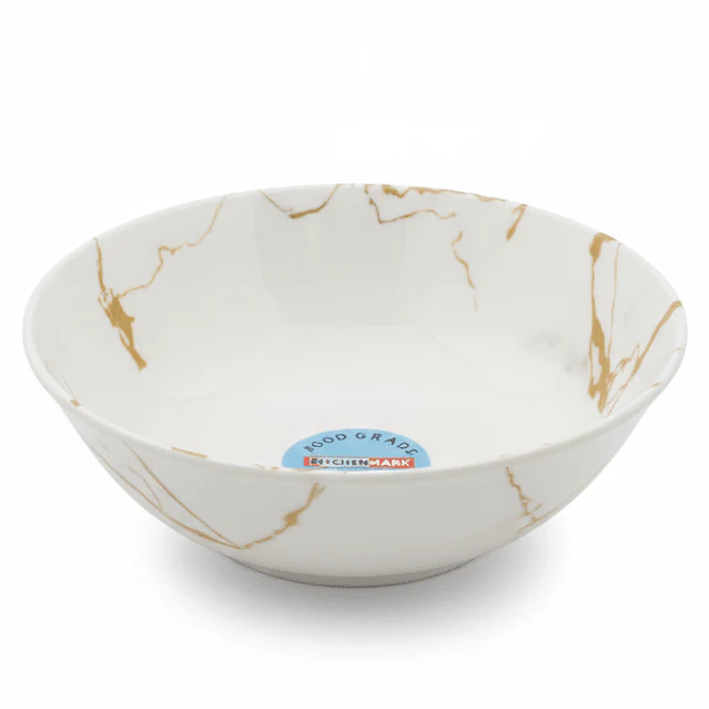 Kitchen Mark Round White Melamine Rice Bowl with Golden Shade Design, Compact Bowl for Rice & Side Dishes – 4.5 Inch